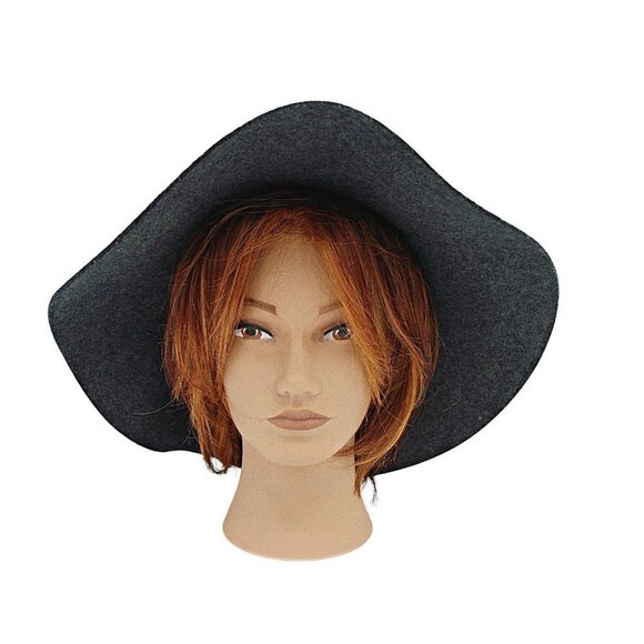 PHENIX Womens Wide Brim Floppy Hat Gray Wool Leather Trim One Size Event Church - Picture 6 of 12